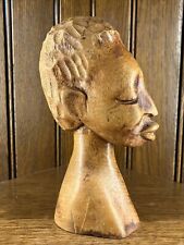 Vintage Wooden Woman Tribal African Wood Carved Bust Head Statue Figure Signed picture