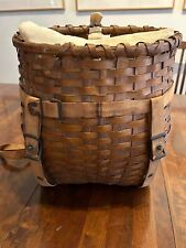 Antique Adirondack Wicker Backpack Basket, with Rare Canvas Liner and Top Flap picture