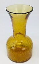 Blenko Hand Blown Crackled Glass Amber Vase or Decanter 7.5 in X 4 in W Vintage picture