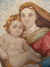 Antique Beautiful Framed Needlepoint Virgin Mary And Baby Jesus Tapestry picture