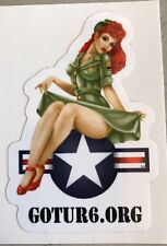 WWII Bomber Got Ur 6 Red Head Pinup girl 2x3 sticker. WWII Nose art GotUr6.org picture