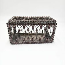 Vintage Purple Glass Prong Set Rhinestones Ornate Metal Gothic Box Intricate  picture