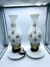 Pair of Vintage Milk Glass Floral Hurricane Lamps picture