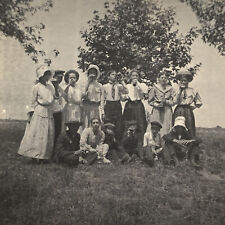 Antique Cabinet Card Group Photograph Young Men & Women Outside Drink Soda Pop picture