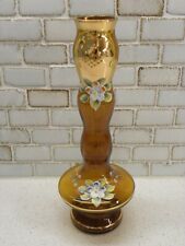 VINTAGE BOHEMIAN BUD VASE Hand Painted Floral Detail Amber Glass CHARMING picture