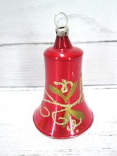 Vintage Mercury Glass Bell Christmas Ornament Red Gold Glitter Czechoslovakia picture