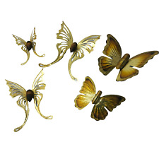5 Vintage HOMCO Flying Brass Butterflies Wall Decor Home Interiors MCM Retro picture