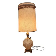 Hollywood Regency MCM Lamp with Boucle Shade Glass with Gold Scroll Base picture