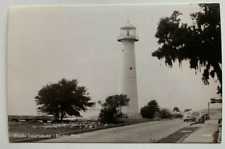 ca 1940s MS RPPC Postcard Biloxi Mississippi Lighthouse light vintage auto EKC picture
