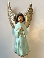 Vintage  Mexican Hand Painted Carved Wood Angel w/Wings Folk Art Primitive picture