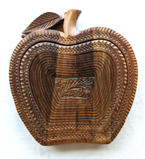 Collapsible Wooden Apple Basket Bowl 8'' Trivet Handmade Rosewood Cedar Vintage picture