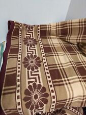 Vintage 30s 40s Beacon Camp Blanket Reversible Beige,Tan, Brown Plaid Greek Key picture