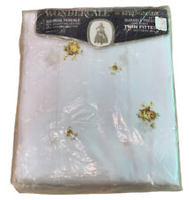 Vintage Twin Fitted Sheet White Gold Cottage Roses Percale Springmaid Rosegay picture
