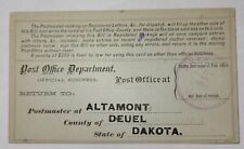 VTG 1882 POST OF. RETURN REC. Altamont, DK to  Greenwood Wise, TX. 