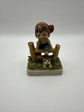 Vintage Boy Climbing Fence With Dog Figurine Trinket Decor picture