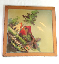Vtg Wood Holland Hand Painted Dutch Moving Windmill Wall Hanging Square 7.5
