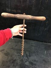 Antique T-Handle Wood Auger Hand Drill From The 1800s LG 1 .IN 14IN DEEP SET picture