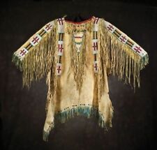 Old American Style Handmade Dakota Beaded Buckskin Hide Powwow War Shirt PWP143 picture