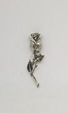Vintage Large Silver tone rhinestone rose brooch pin picture