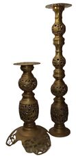 Vintage Solid Brass Filigree Tall Candle Holders Ornate  picture