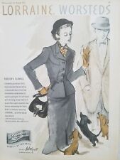 1952 Lorraine Worsteds Fanciers flannel women's Suit Vintage puppies art ad picture