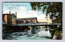 Central Falls RI-Rhode Island, Cross St Bridge, Antique, Vintage c1908 Postcard picture