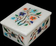 4 x 3 Inches Jewelry Box Multicolor Stone Inlay Work White Marble Necklace Box picture