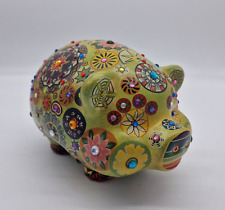 Vintage Mexico Piggy Bank Hand Painted Ceramic Folk Art Figurine picture
