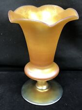 Antique Quezal Pedestal Vase Signed Quezal Circa 1900 Iridescent Art Glass picture