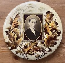ATQ 1920s Mourning Photo Celluloid Button Young Man Rare COMPLETE Easel Stand picture