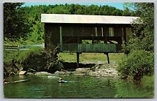 Old Covered Bridge Northfield Falls Vermont River Forest Riverfront VNG Postcard picture