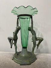 Antique A.C.R Emberger Chicago 1928 Patinated Metal Art Deco Nude Trumpet Vase picture