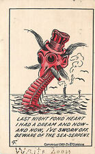Postcard Sea Serpent Monster Smokes Cigar DPO 4 Grand Island CA Colusa Fantasy picture