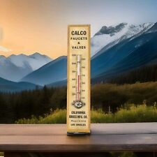 Vintage WOOD THERMOMETER  Advertising Calco Faucet And Valves RARE picture