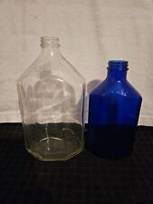Lot 2 Vintage Squibb Cobalt Blue Glass, Clear Glass Medicine Bottles picture