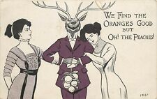 1909 Postcard Fraternal Dressed Elk Likes California Oranges but Oh the Peaches picture