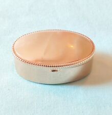 Vintage Agate Top Pill Stash Box Oval Lidded Gold Tone picture