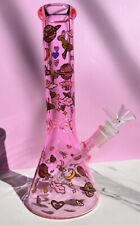 10” Pink Artistic Bong Hookah Water Pipe Tobacco Smoking Beaker Glass Pipe picture