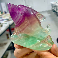 268G Natural Purple Green fluorite Handcarved dolphin Crystal Specimen picture