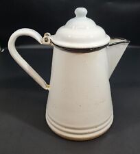 Vintage Coffee/Tea Kettle White/Black Enamel 1950's Rustic Decor picture