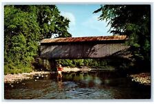 c1960's Covered Bridge Scene Adirondacks Mountains NY Unposted Vintage Postcard picture