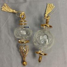 Vintage Marquis Waterford Glass Etched Ornaments Holiday Tassels Gold Accents picture