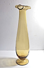 Vintage Empoli Amber Yellow Art Glass Bottle Decanter Vase Folded Lip 17.5