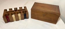 antique handmade wooden marquetry wood clay poker caddy gambling set chips picture