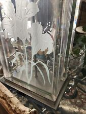 Vintage Fredrick Ramond Etched Lily Design Lucite, Glass & Brass Tall Lamp picture
