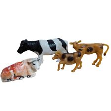 VTG Lot 4 cow bull calf plastic pvc various unmarked / Hong Kong barnyard toys picture