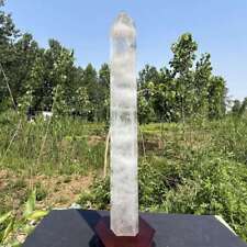 8.88lb Natural Clear Quartz Obelisk Energy Cystal Point Wand Tower Decor + Stand picture