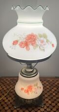 Vintage Hurricane Lamp 3 Way Floral Gone With Wind Glass Table Lamp 17.5