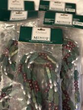 5 - VTG Wooden HOLLY LEAVES & BERRIES Christmas Garland NOS Midwest Cannon Falls picture