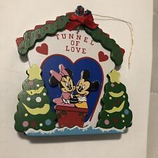 Vintage Disney  Mickey & Minnie Tunnel Of Love 5” Wooden Ornament picture